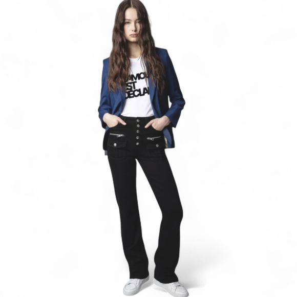 Zadig & Voltaire Wide Leg Eyes Eco Black‎ Jeans Sz 28Rebel Moto Style